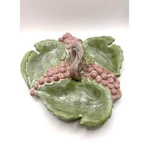 Vintage Arnels Grapes Vines Leaves Ceramic Serving Dish with Handle Hand Painted